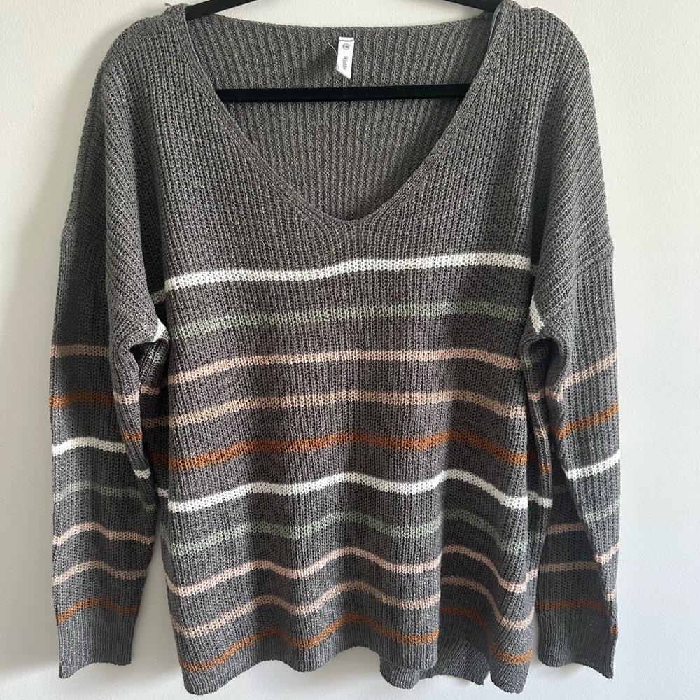 Wishlist V-Neck Sweater - Gray, White, Brown, and Orange